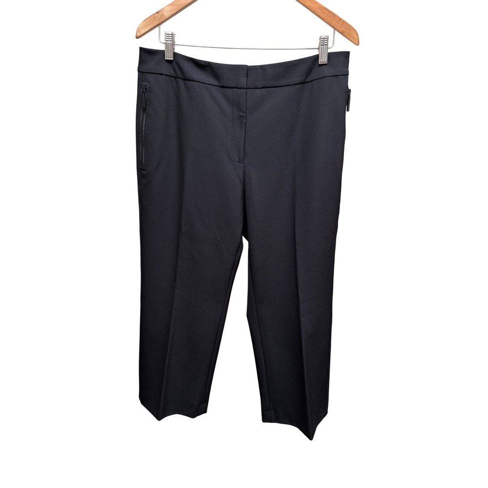Lafayette 148 Pants Womens 14 Black Cropped Trouser Side Zip Pocket Professional